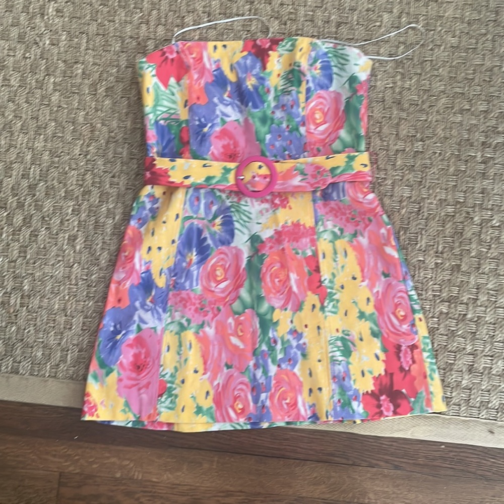 Amanda Uprichard Floral Strapless Mini Dress with Belt - Multicolor
